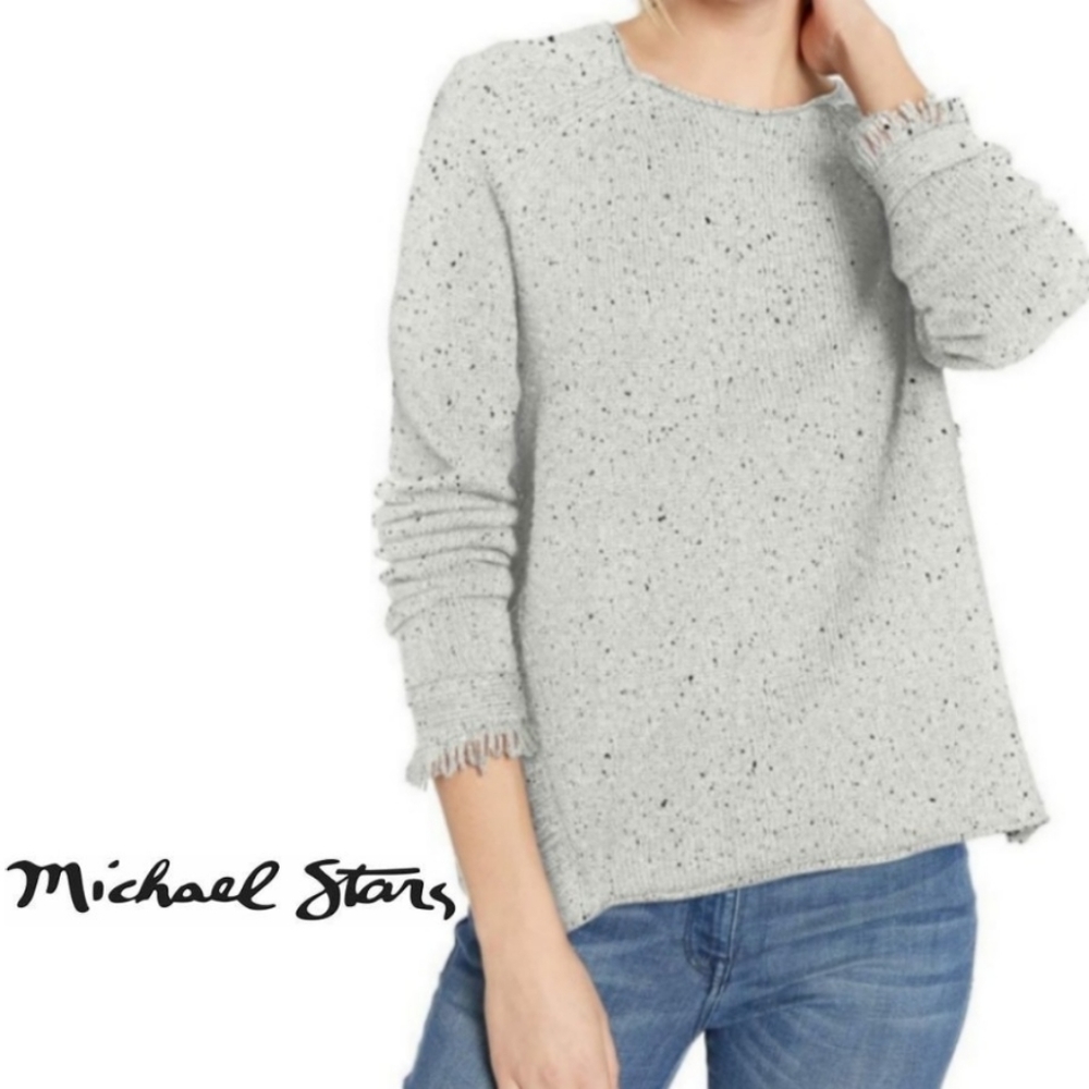 Grey Scoop Neck Sweater with Fringe